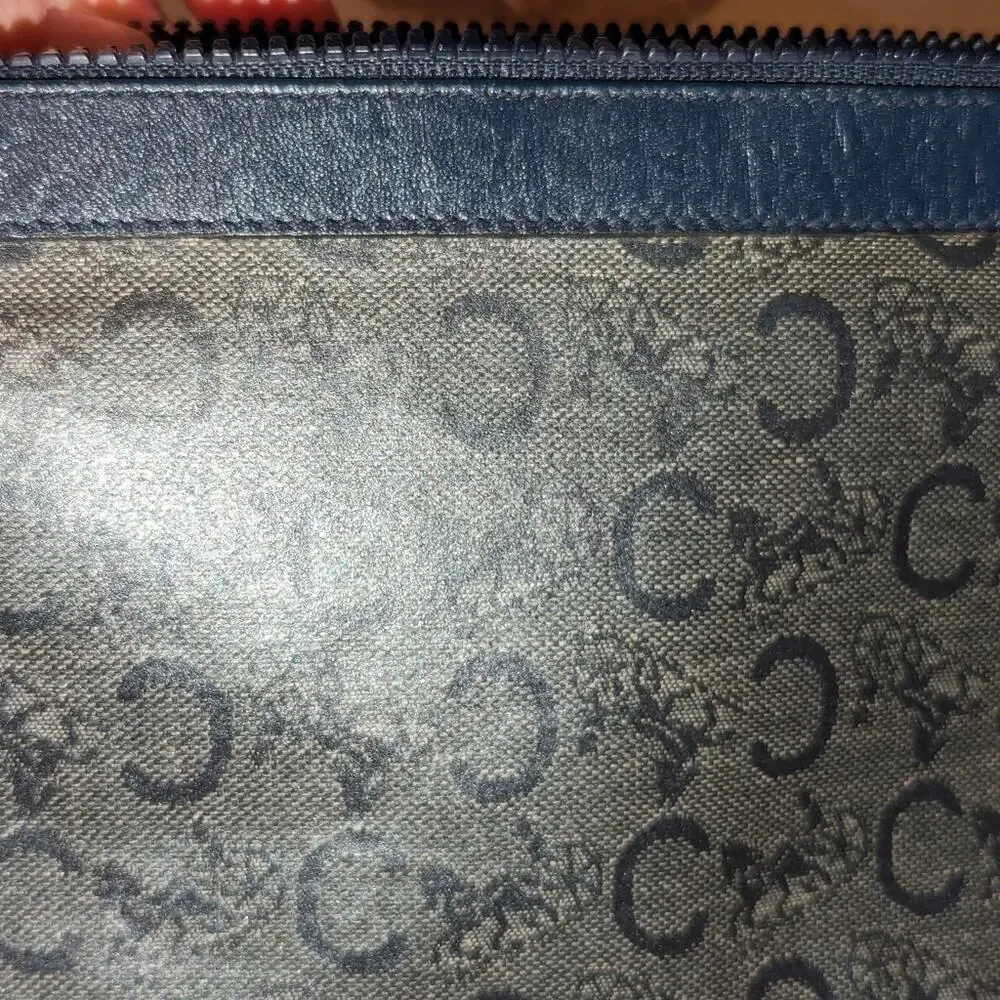 Vintage Celine Diffusion TRIOMPHE Leather Clutch Pouch Blue Vintage EUC with COA